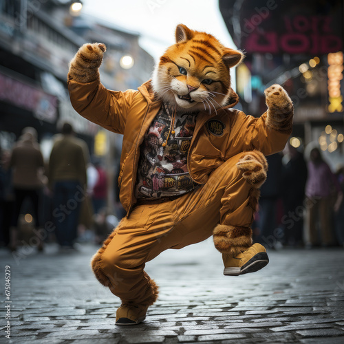 tiger in the street break dancing kitty cat