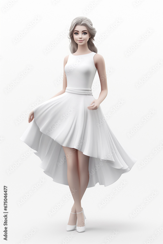 A charming 3D cartoon character of a girl strikes an adorable and graceful pose against a clean white backdrop. Generative AI. A charming 3D cartoon character of a girl strikes an adorable and graceful pose against a clean white backdrop. Generative AI.