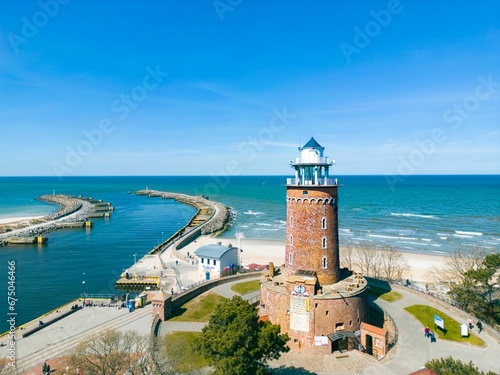 Aerial view down the harbour, Kolobrzeg, Poland