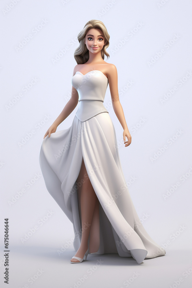 A charming 3D cartoon character of a girl strikes an adorable and graceful pose against a clean white backdrop. Generative AI. A charming 3D cartoon character of a girl strikes an adorable and graceful pose against a clean white backdrop. Generative AI.