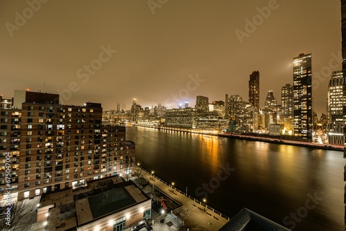 Stunning Manhattan night with the illuminated skyline of a bustling cityscape