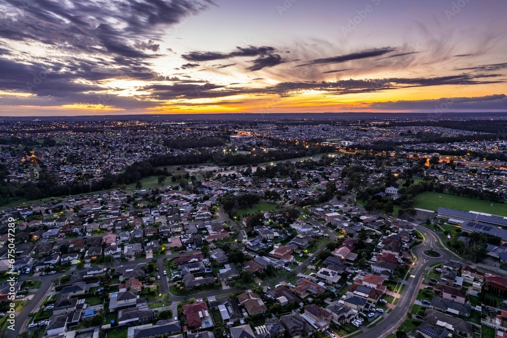 Aerial view of Horningsea Park during the evening in Australia