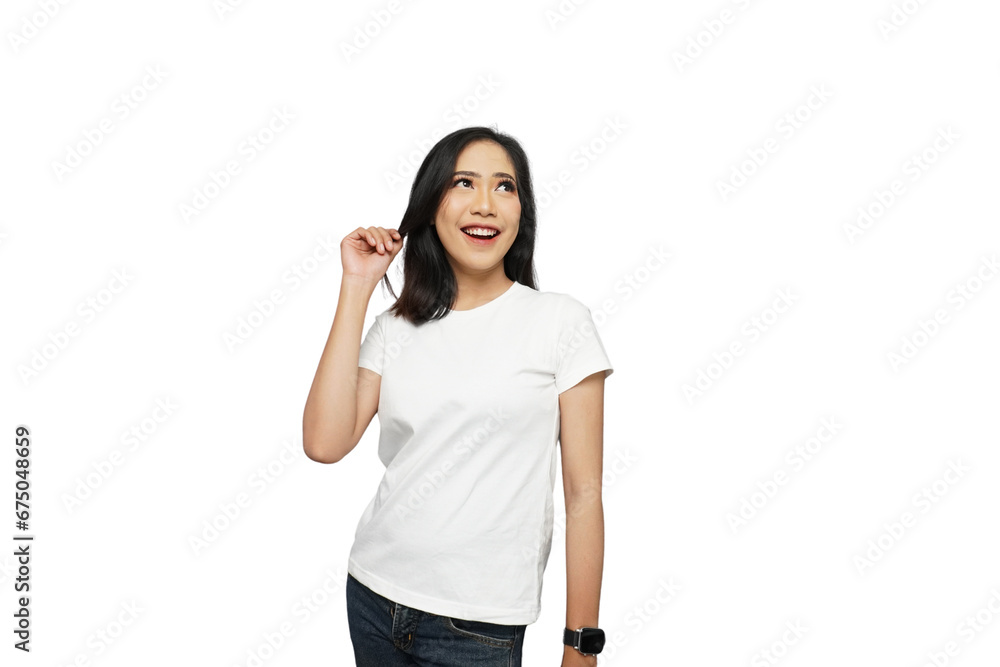 Beautiful Asian Girl Looking Up Cutout Isolated Background Beautiful Asian Girl Looking Up Cutout Isolated Background