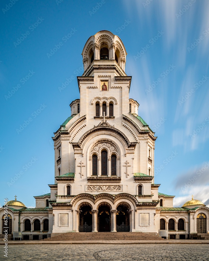 Facade of St. Alexander Nevsky Cathedral. Sofia, Bulgaria.