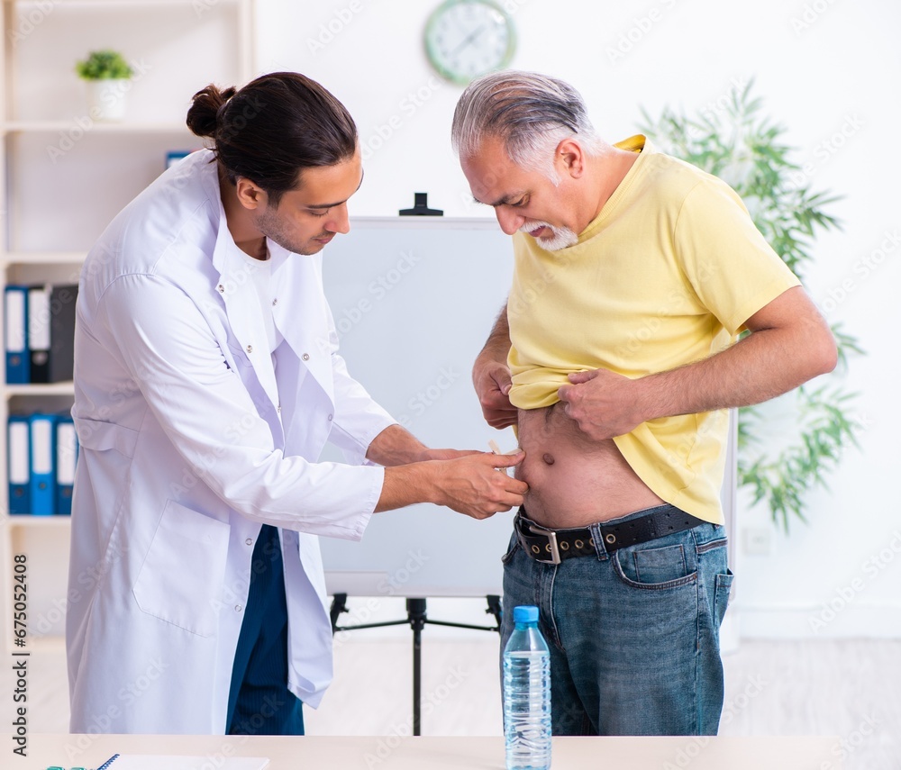 Fototapeta premium Doctor dietician giving advices to fat overweight patient