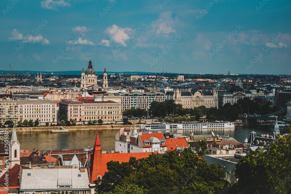 Aerial view of Budapest's cityscape with historical buildings during the daytime