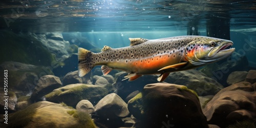 trout in water with rocks, generative AI