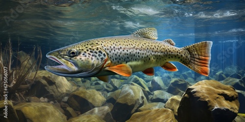 trout in water with rocks, generative AI