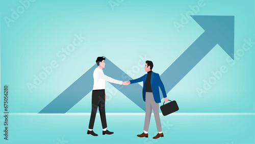 business agreement or partnership, cooperation in business to achieve certain targets, two business people shaking hands to make a business agreement