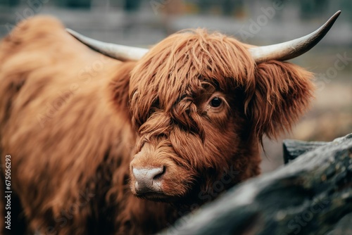 Close up of a Scottish highland cow in a paddock