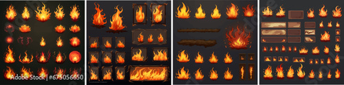 background illustration of fire set game elements with flames © shabanashoukat49