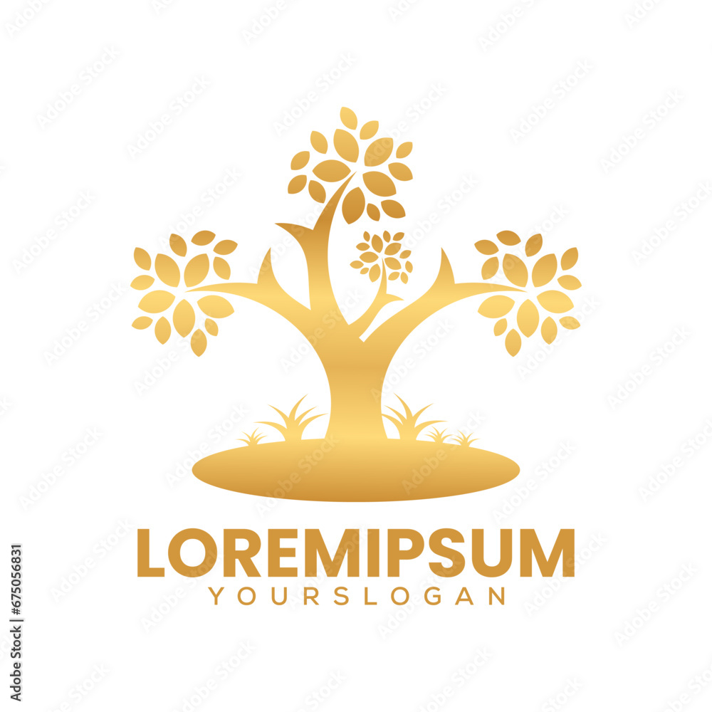 Obraz premium tree gold icon logo design