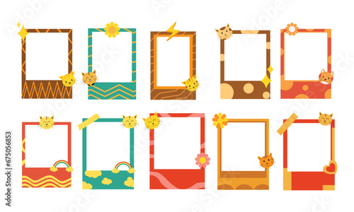 Set of retro polaroid photo frame. Cute cat photo frame with flat style. Vector Illustration.