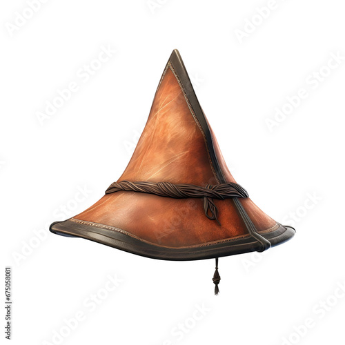 Brown pointy wizard hat isolated on transparent and white background