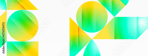 Serene gradient template. Circles and triangles mingle in minimalist perfection. Gentle fusion of forms and hues creates balanced yet captivating backdrop, embodying modern sophistication