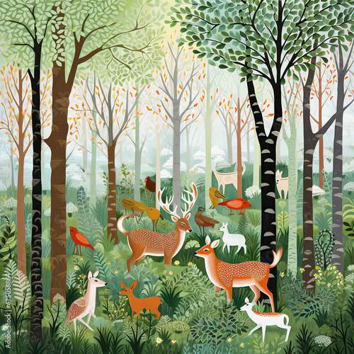 Serene Wilderness: A Deer Family's Tranquil Life in the Forest,animals in the jungle,animals in the forest