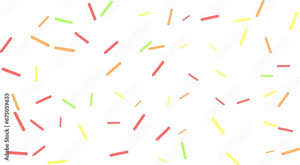 Vibrant illustration of colorful lines of sprinkles arranged on a pristine white background Vibrant illustration of colorful lines of sprinkles arranged on a pristine white background