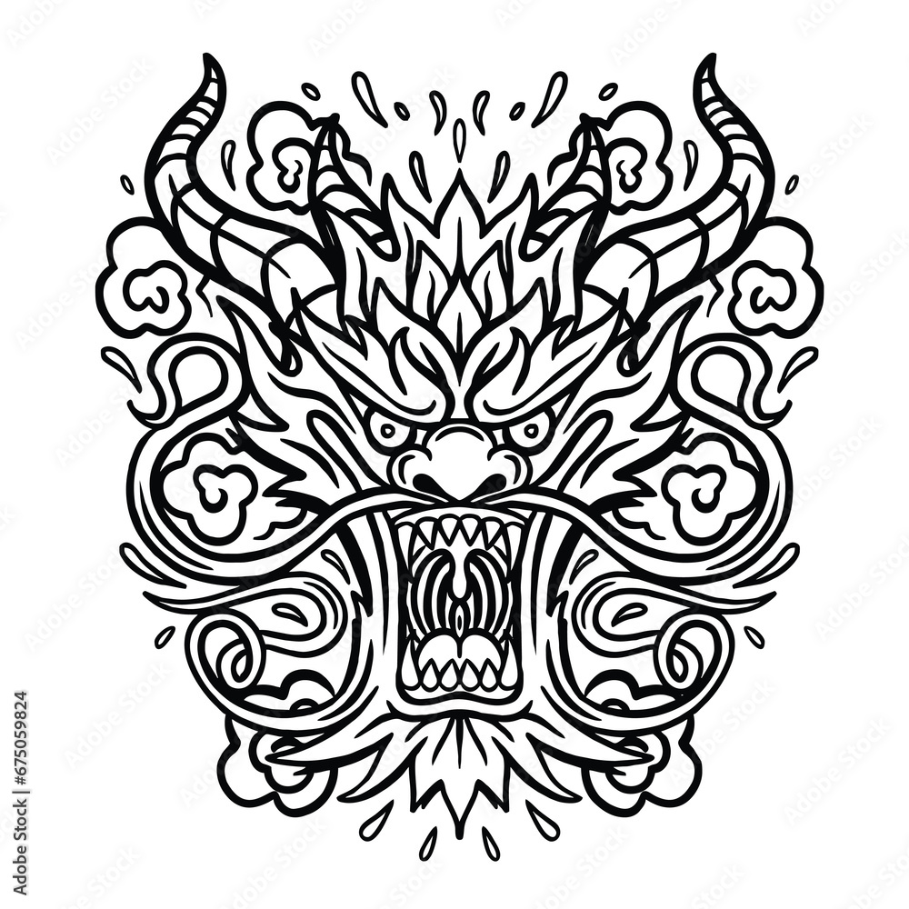 scary but elegant dragon face vector