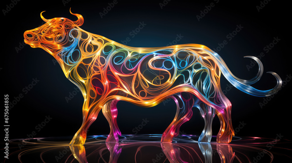 A Cow Is Resting On Its Tail In The Style Of Neon Art , Background Image, Hd