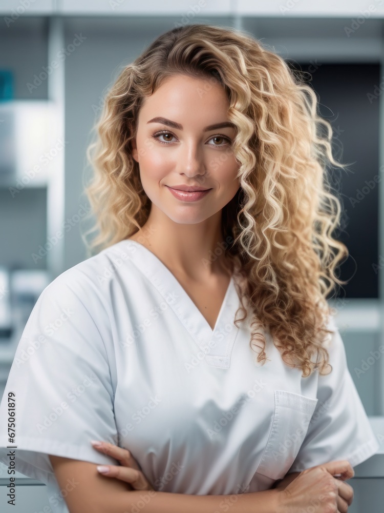 attractive curly haired female doctor attractive curly haired female doctor