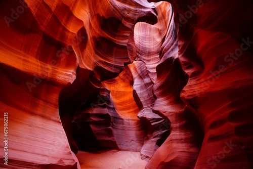 View of a picturesque red canyon, featuring its dramatic layers of sandstone
