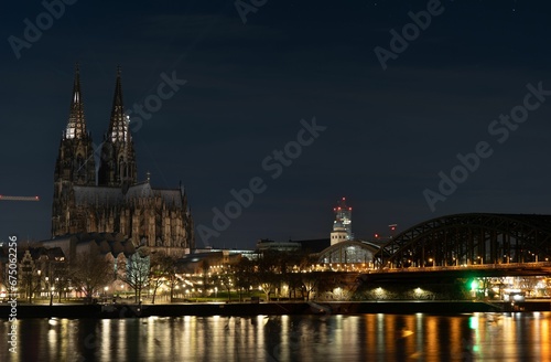 a beautiful night view of cologne cathedral and the rhine river