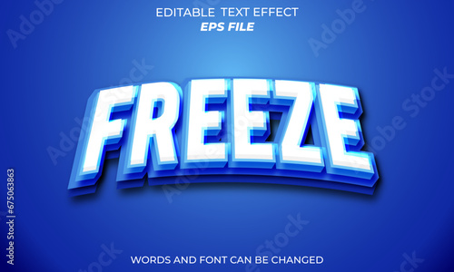 freeze text effect, font editable, typography, 3d text. vector template