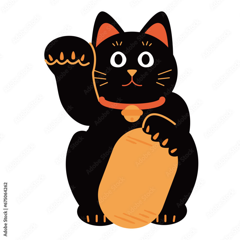 黒　招き猫　シンプルなイラスト素材