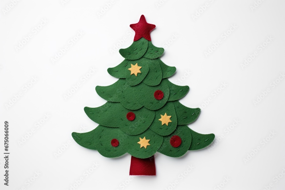 2d felt Christmas tree decorated isolated white background . Generative ai 2d felt Christmas tree decorated isolated white background . Generative ai