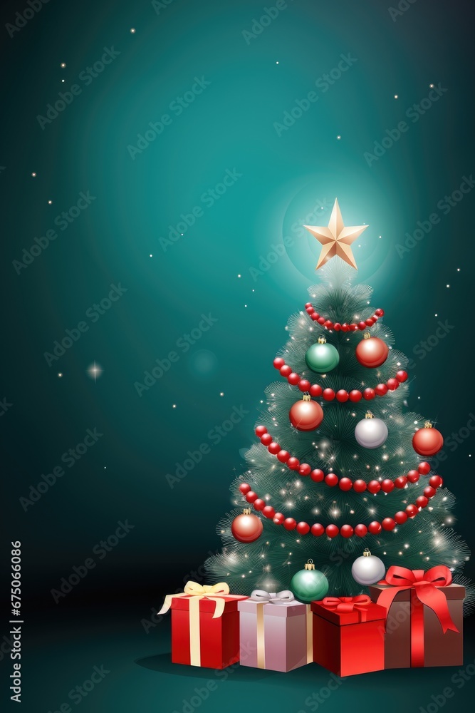 Watercolor christmas tree with gift boxes presents, christmas design. Generative AI