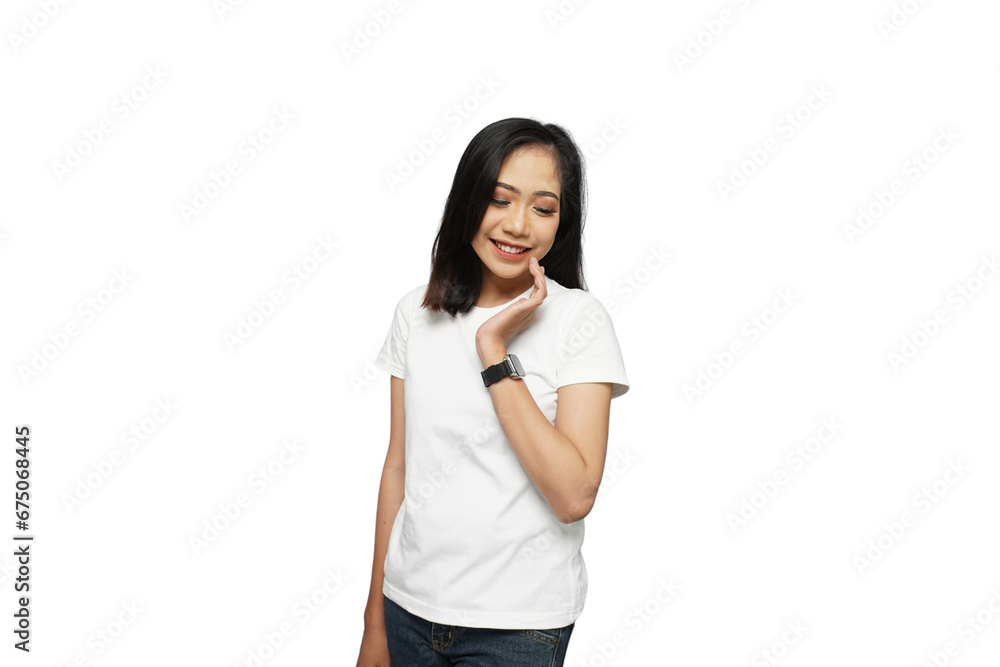 Beautiful Asian Girl Looking Down Cutout Isolated Background Beautiful Asian Girl Looking Down Cutout Isolated Background