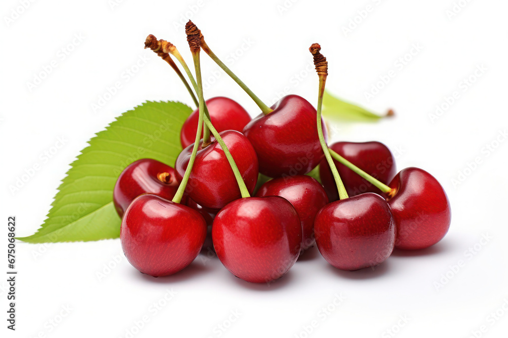 Cherry on an Isolated White Background, Genetative ai Cherry on an Isolated White Background, Genetative ai