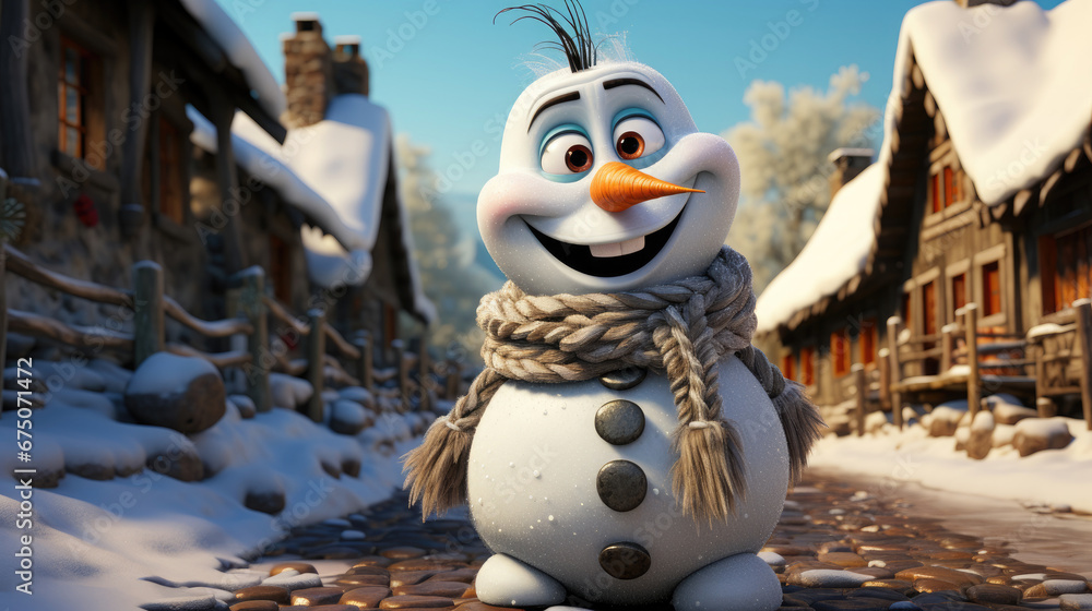 Obraz premium Cartoon Snowman Realistic, Background Image, Hd