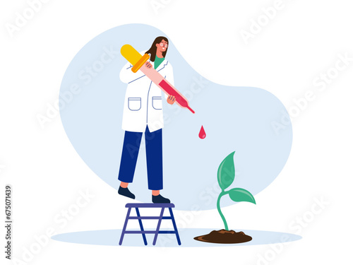 Female assistant experiment in lab Illustration. Laboratory illustration.