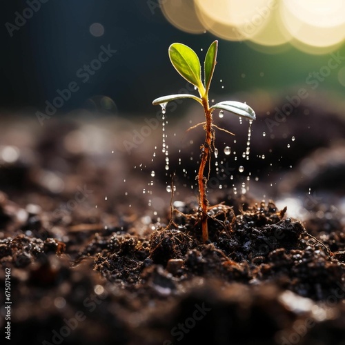 AI generated illustration of a young seedling sprouting up from the soil in a garden