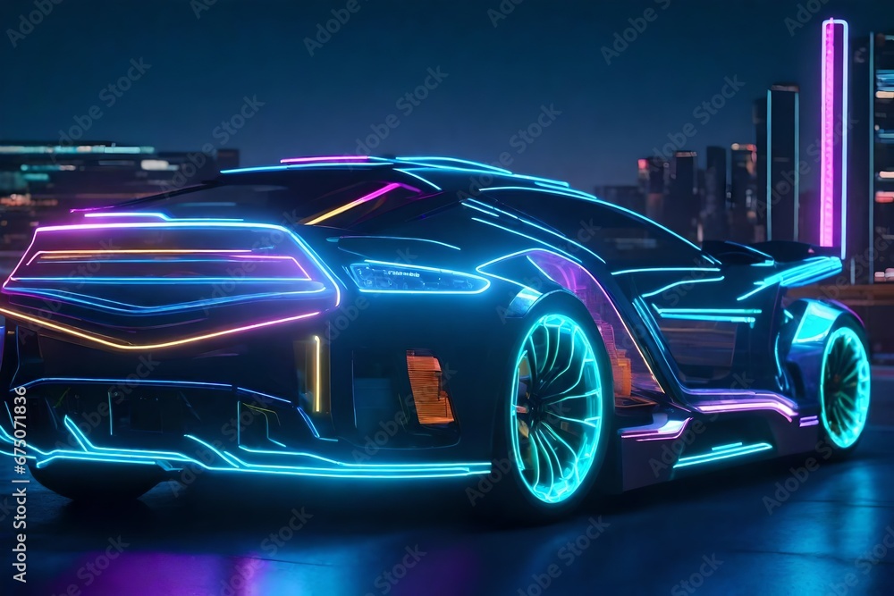 Super futuristic neon-colored and transparent vehicle