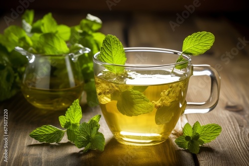 Aromatic green tea infused with fresh mint leaves for a healthy and refreshing experience