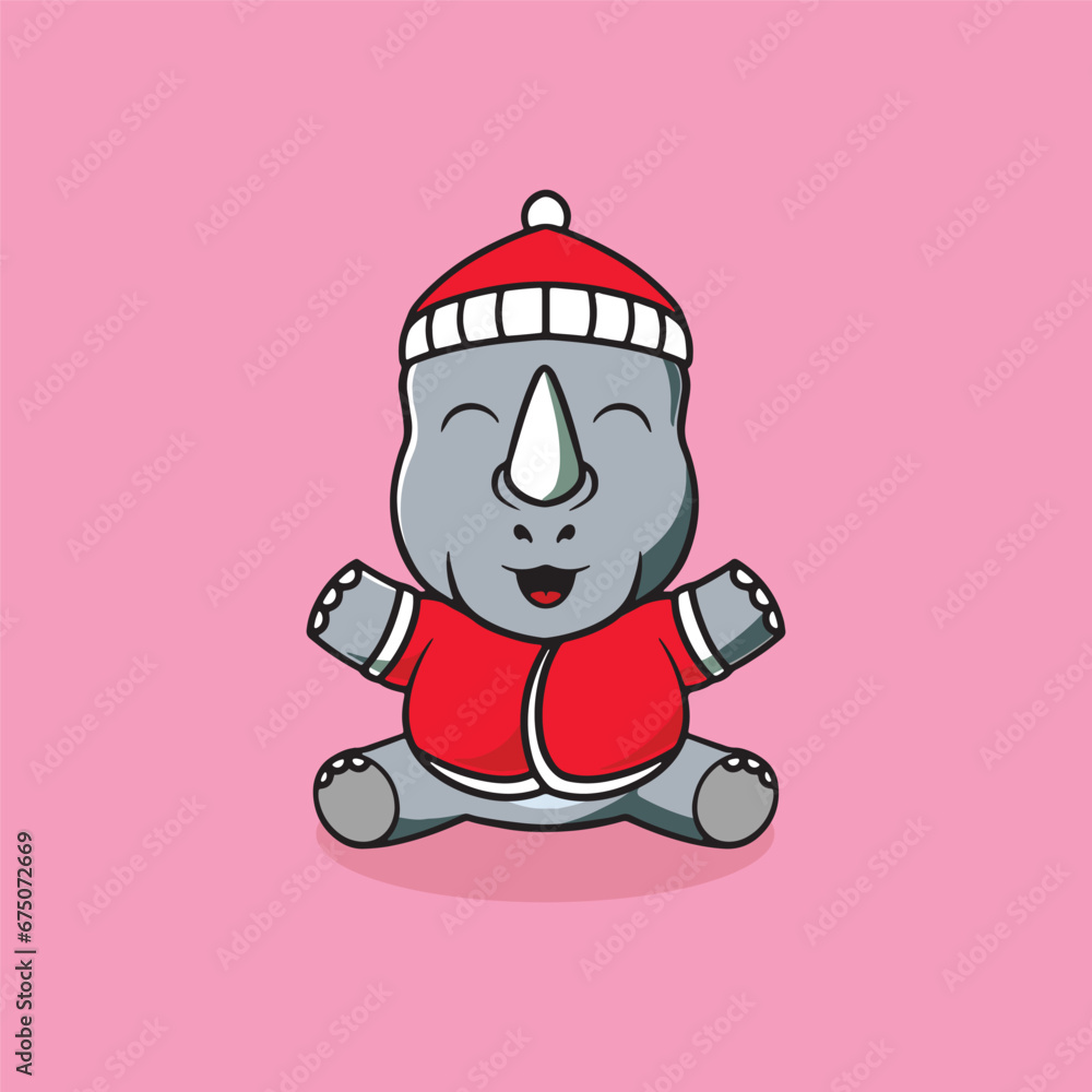 Cute rhino ready for christmas cartoon illustration Cute rhino ready for christmas cartoon illustration
