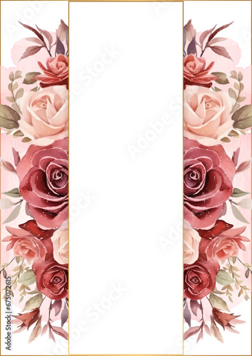 Red white and pink elegant watercolor background with flora and flower