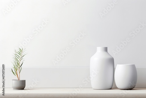 Minimalistic view of pot plant in white painted room