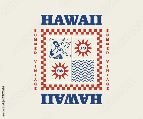 Vintage illustration of hawaii, surfing, girl hawaii vector t shirt design, vector graphic, typographic poster or tshirts street wear and Urban style