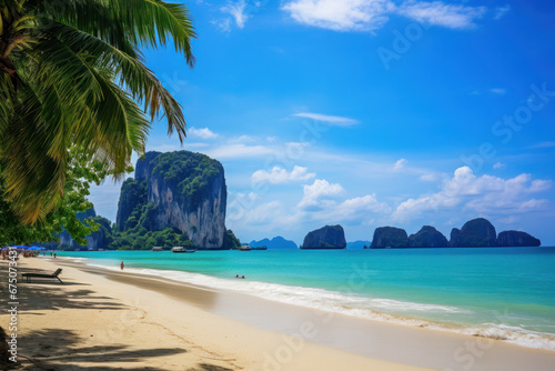 A sunny day on Phi Phi Island s beach in Thailand  a top vacation spot for nature lovers. AI Generative.
