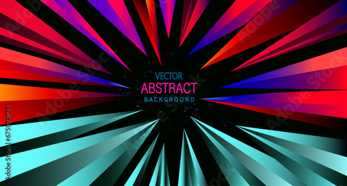Futuristic explosion in space. Abstract background with colorful triangles, with space for text. Vector design photo