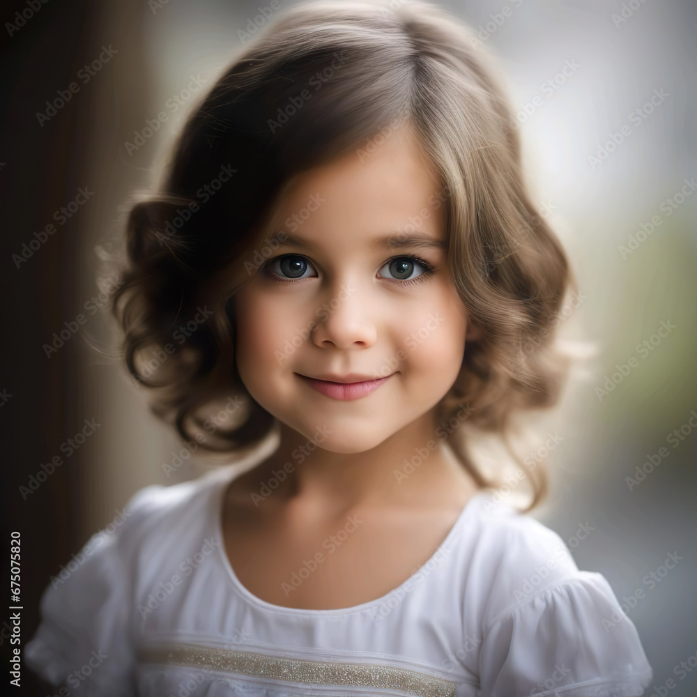 Retrato de una niña sonriente con una camiseta blanca Retrato de una niña sonriente con una camiseta blanca