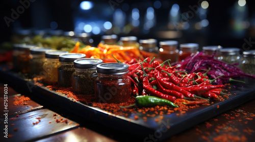 Colorful Spices On Wooden Table 3D Rendering  Background Image  Hd