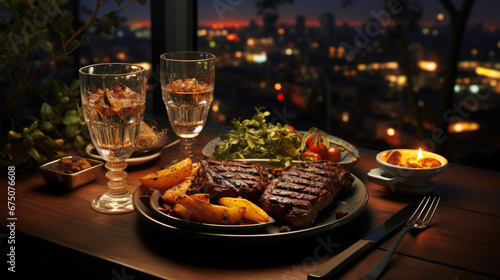 Dinner For Two With Steaks 3D Rendering , Background Image, Hd