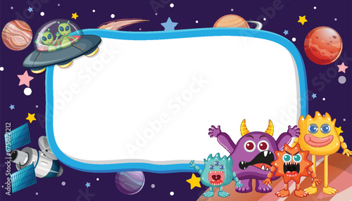 Alien Monster on Outer Space Border Frame