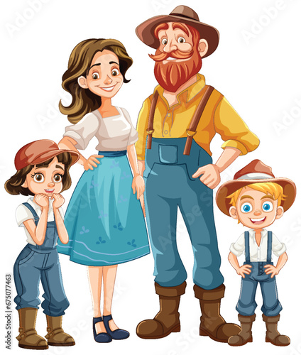 Joyful Farmer Family in Vector Cartoon Style