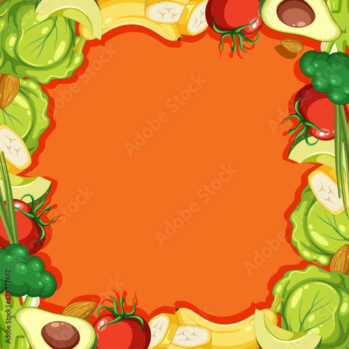 Fototapeta Naklejka Na Ścianę i Meble -  Fruits and Vegetable A-Frame Border Template on Orange Background