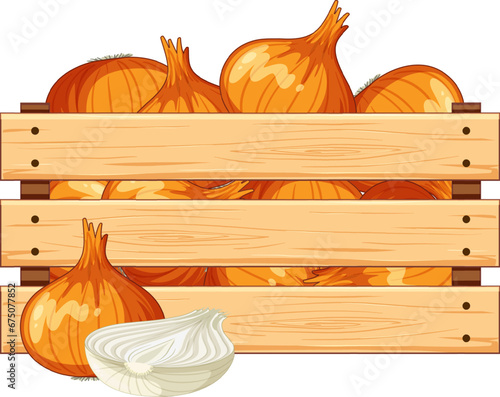 Isolated Wooden Crate Full of Onions